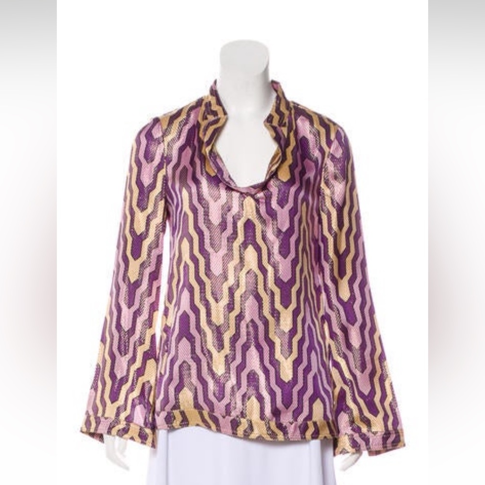 Tory Burch Silk Printed Blouse, Size 4. New